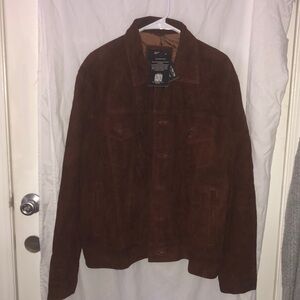 NWT REAL LEATHER Brown Suede Men’s Jacket in 3XL Handcrafted Satin Lining Button